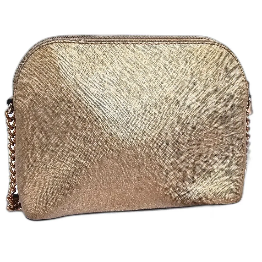 Michael Kors Cindy Dome Crossbody Pale Gold Saffiano Leather Bag Metallic